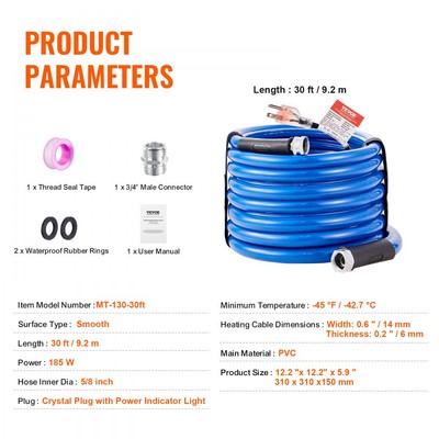Heated Water Hose for rv Drinking Water Antifreeze to -45F 30ft Self Regulating