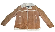 Men’s Vintage Sears Leather Shop Shearling Jacket Brown 40” Chest READ
