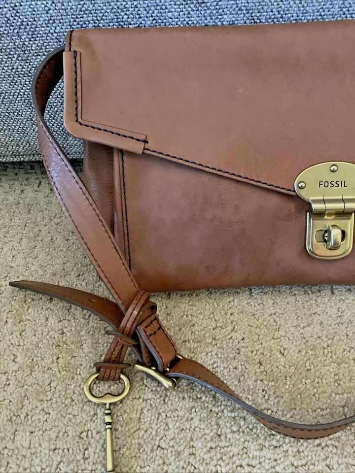 De Colección FOSSIL Marrón Vachette Cuero Bolso sin asas Sobre Cartera Bolso de Hombro Llave Foto 4 de 4