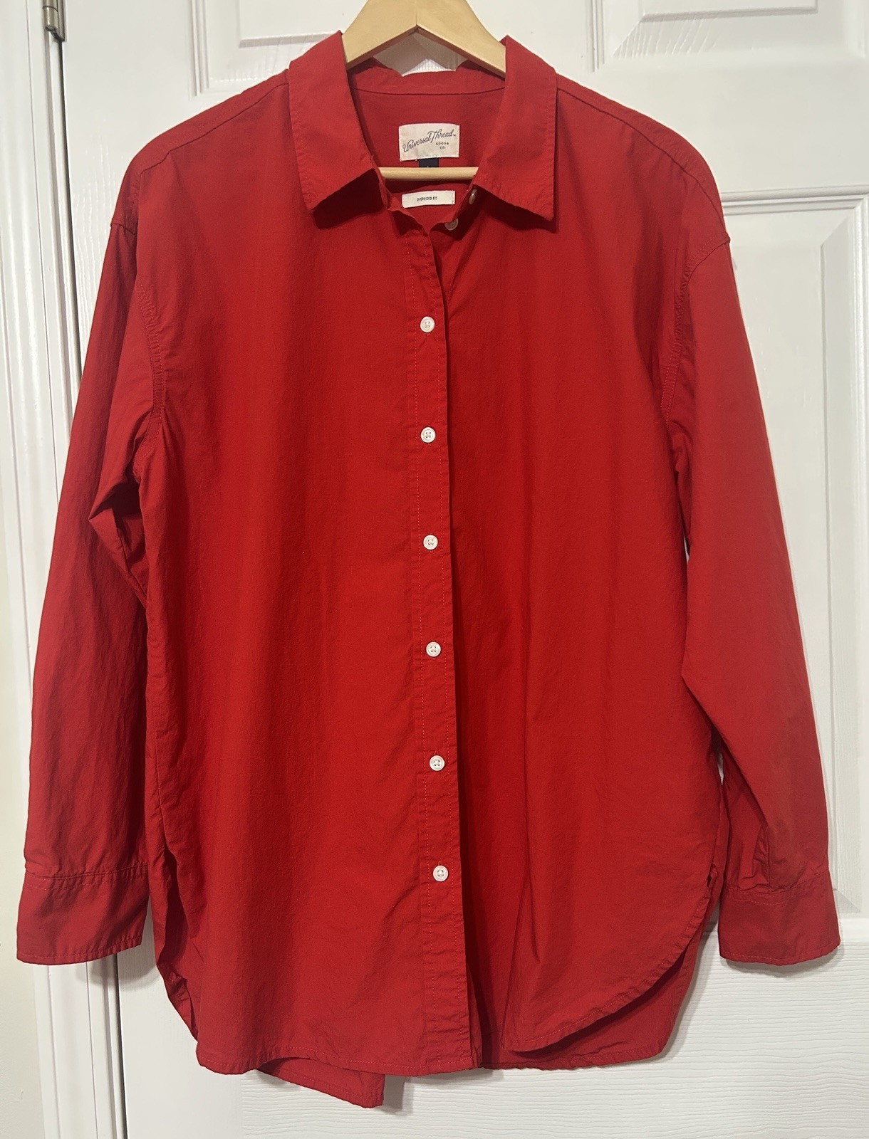 Universal Thread Women’s Red Button Down Shirt Ov… - image 1