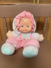 Vintage Puffalump Kids 14" Plush Fisher Price Baby Doll Pink Bib 1990 READ
