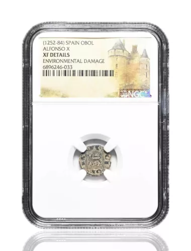 MEDIEVAL SPAIN. Alfonso X, 1252-1284. Billon Obol, NGC XF Details