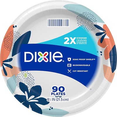Dixie Medium Paper Disposable Plates,8.5 Inch,90 Count,Microwave-Safe,Soak-Proof