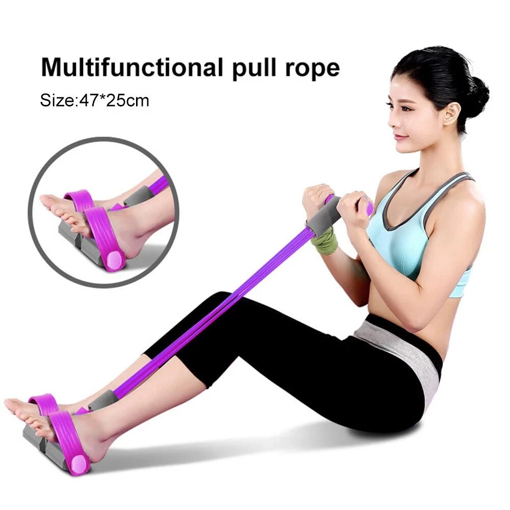 4 Tube Puller Pedal Elastic Sit Up Pull Rope Tension Bands Rope Fitness  Home Gym