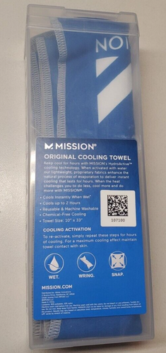 Mission Original Cooling Towel Large Blue 10” X 33” NIB 107100 - Picture 2 of 2