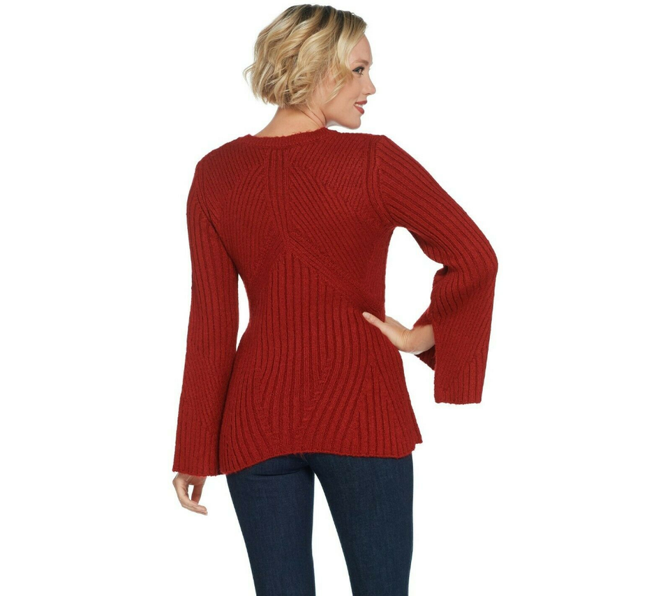 G.I.L.I. Peplum Sweater with Rib Knit Detail Top Red Dahlia, Size XS