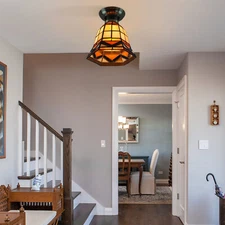 Tiffany Style Ceiling Light Fixture, Stained Glass Lampshade Flush Mount Lamp