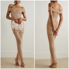 Self Portrait Rhinestone Embellished Fishnet Maxi Dress Size 0