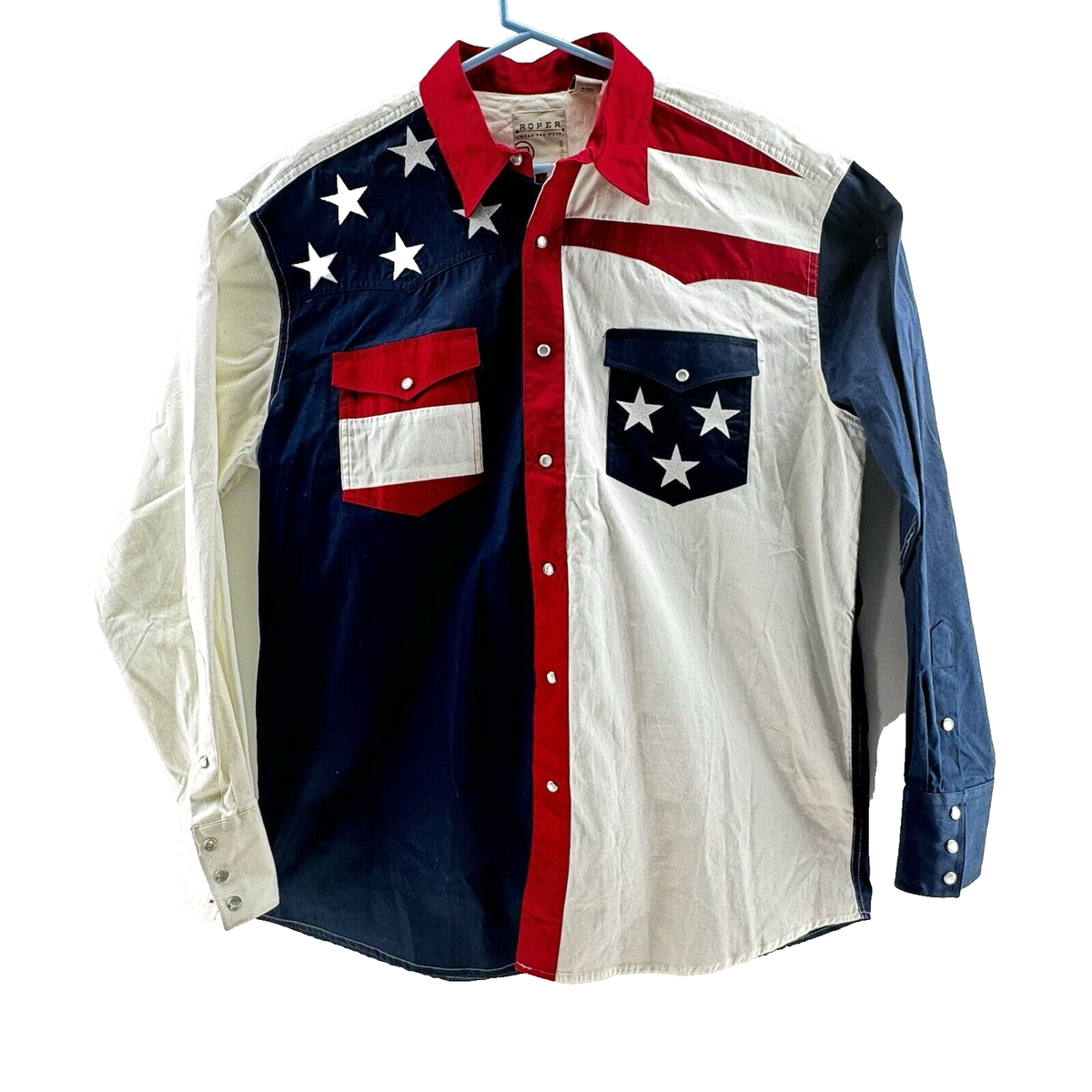 Roper Shirt Mens Large American Cowboy Western Wear Stars Stripes