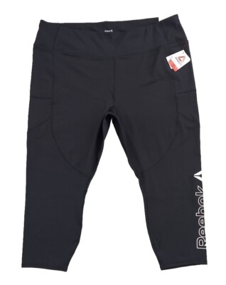 Reebok Women's Bottoms 7/8 Leggings High Rise Black With Side Pockets Sz 4XL NWT