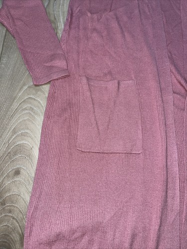 J Jill Womens Long Ribbed Knit Cardigan Open Front Pockets Pink Size S NEW - Picture 4 of 7