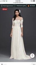 David’s Bridal Wedding Dress Gown With 3/4 Sheer Sleeve Ivory Button Back