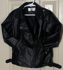 LJYH Boys Black Motorcycle Faux Leather Jacket Full Zip Pockets Tot 3-4 Years