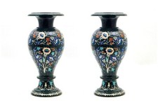 14" Modern Marble Flower Pot Multi Stone Floral Inlay Art For Contemporary Homes