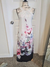 Long Full Length Maxi Summer Dress White Scoop Neck Side Zip Large ~ RUNS SMALL