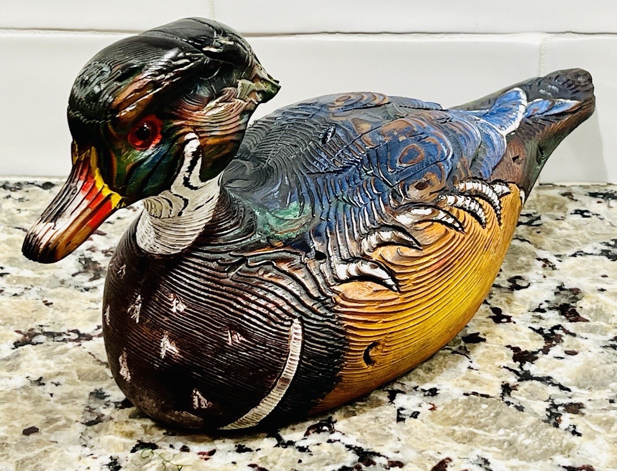 Signed Jack Teegarden Wood Duck Decoy, Distressed White Cypress