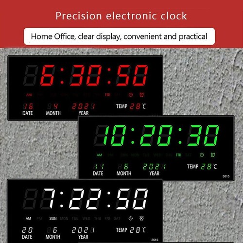 16" Large LED Screen Dispaly Digital Wall Clock With Remote Control 8 RGB Colors