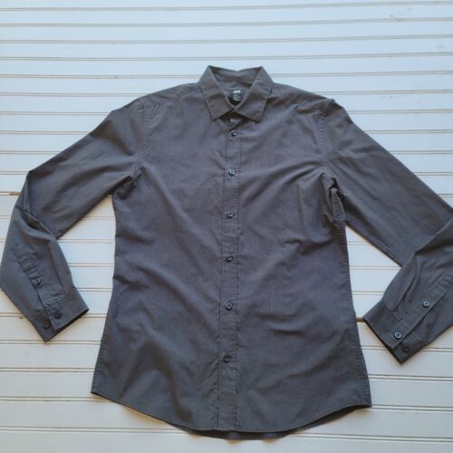 Men’s H&M Easy Iron Charcoal Gray Button Shirt Slim Fit Long Sleeve Sz M - Picture 1 of 8