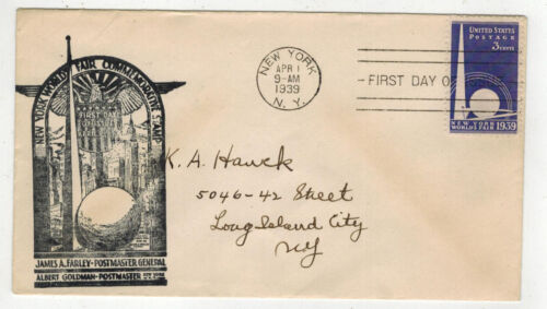 1939 FDC NEW YORK FOIRE UNIVERSELLE 853-38 ALBERT GOLDMAN NYPO - Photo 1 sur 1