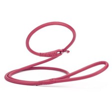 Dog Pet Round Leather Slip Lead W3/8" - L60", Pink