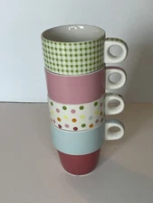 Vtg. Pastel Stacking Mugs Set Of 4 Coffee Tea Hot Chocolate 8 Oz. Cottage Core
