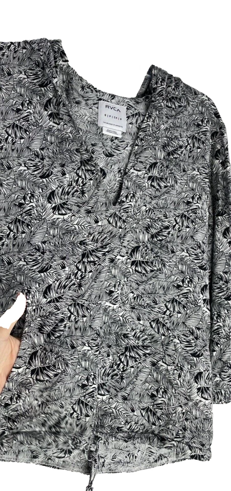 Camisa con Capucha RVCA Para Mujer Palmer Negra Blanca Floral Cuello en V Manga 3/4 Bolsillos S Foto 4 de 4