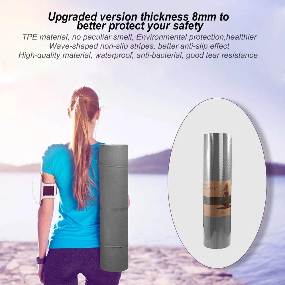 Extra Thick 8mm TPE Non-Slip Eco-Friendly High-Density Yoga Exercise Mat