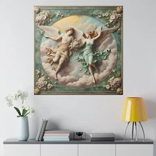 Angels Realm, their forms woven into clouds, grace a matte canvas