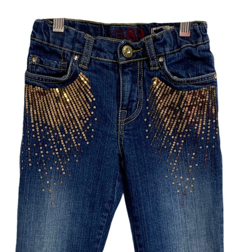 The Children's Place Girls Bootcut Gold Sequin Denim Jeans size 6X - Picture 3 of 12