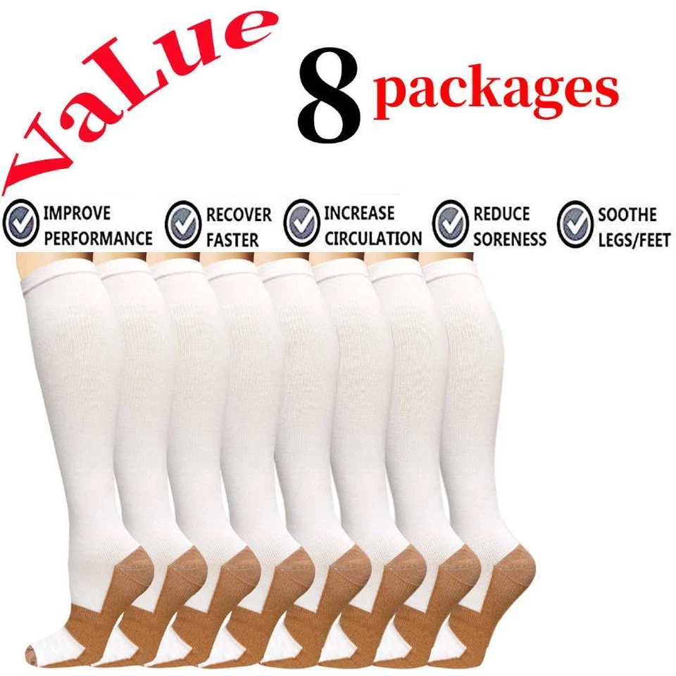 Calcetines de compresión medias mujeres hombres hasta la rodilla alivio médico del dolor 15-20 mmHg Foto 2 de 4