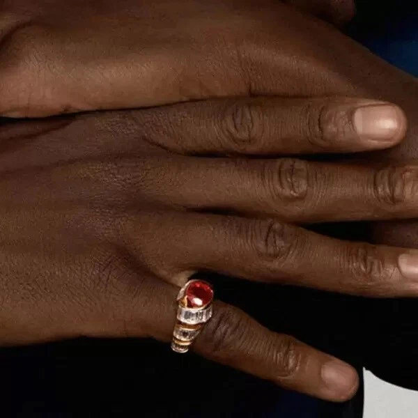 7 ctw Created Oval Cut Ruby & Diamond Swirl Cocktail Ring 14K Yellow Gold Plated - Image 2 of 4