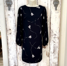 A New Day Size Small Woman's Black Gray Floral Long Sleeve Shift Classy Dress