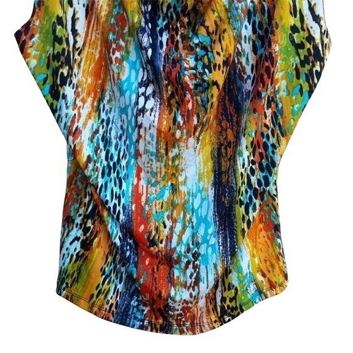 Vintage 80's Top 1X Funky Rainbow Streaked Animal Splatter Sleeveless Scoop Neck - Picture 6 of 11