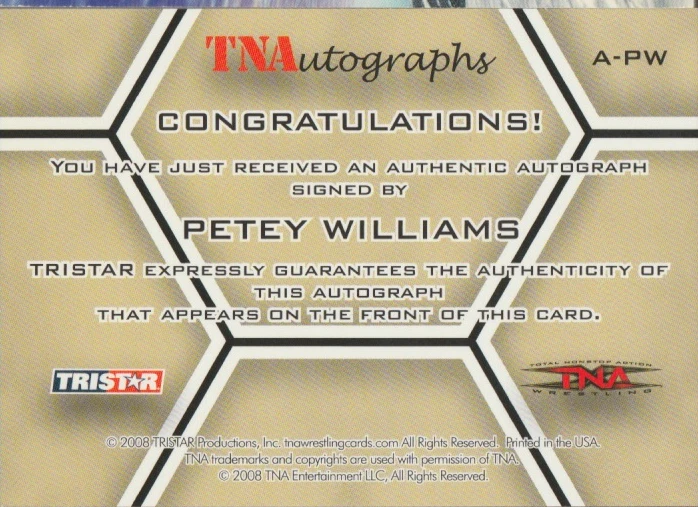 Petey Williams 2008 Tristar TNA TNAutographs autographs auto card A-PW - Image 2 of 2