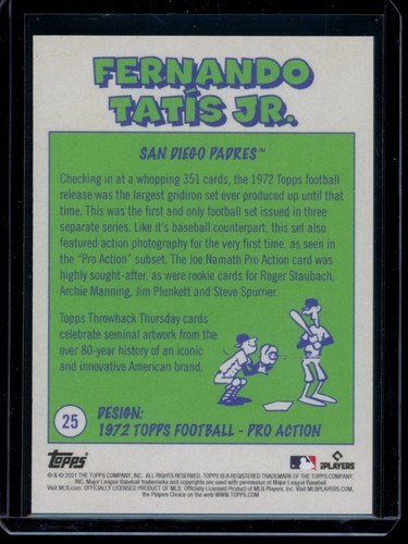 2021 Topps Throwback Thursday #25 Fernando Tatis Jr. SP Card - Picture 2 of 2