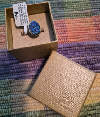 JTV SARDA Bali 925 Sterling Silver Blue Titanium Druzy Ring Sz 10.5 w/box, 8.8g