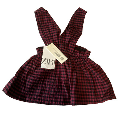 Zara Dress Baby Size 12-18 Months Red Black Check Sleeveless Straps Stretch