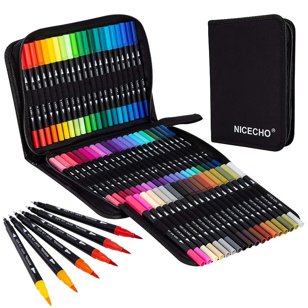 Dual Brush Pens For Coloring, 60 Artist Colored Marker Se...