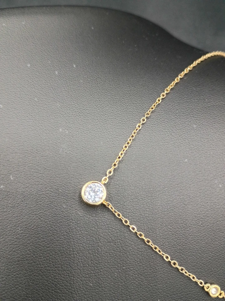 CZ by Kenneth Jay Lane Gold tone Round Bezel Set Pendant Necklace 16" + 3" ext. - Image 4 of 4