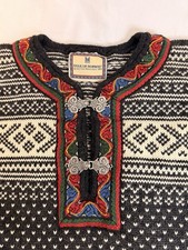 Vintage Dale of Norway Pure Wool Fair Isle Nordic Sweater Silver Clasps L AS-IS
