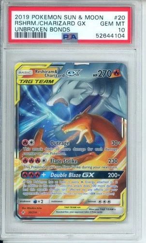 2019 Pokemon S&M Unbroken Bonds Reshiram & Charizard GX PSA 10 FDP105