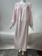 Vintage Katz Pink Nylon Long Nightgown Made In USA Size L W/ Embroidered Floral