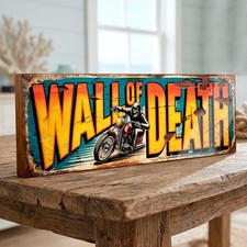 Wall of Death Wood 40cm Sign Motorcycle Fairground Daredevil Biker Man Cave
