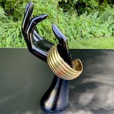 Gold-tone ribbed open end bangle cuff bracelet Easy on/off CLRBX