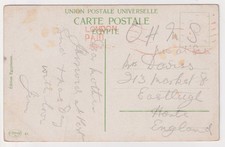 WW1 OHMS 'At Sea' Egyptian card London Paid to Eastleigh Hampshire 1915
