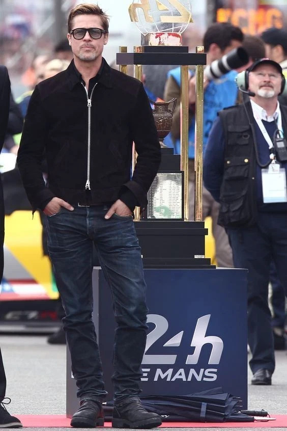 Brad Pitt F1 2025 - Black Suede Leather Jacket for Men image 4