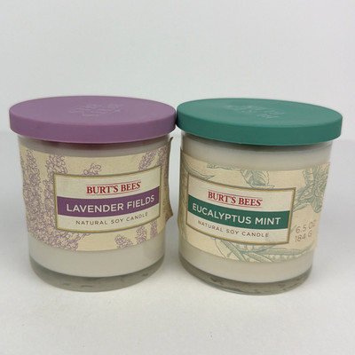 Burt s Bees Soy Candle Set Eucalyptus Mint & Lavender Fields 6.5oz Natural Wax