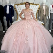 Glitter Pink Quinceanera Dresses Ball Gown Applique Birthday Prom Dress Sweet 16