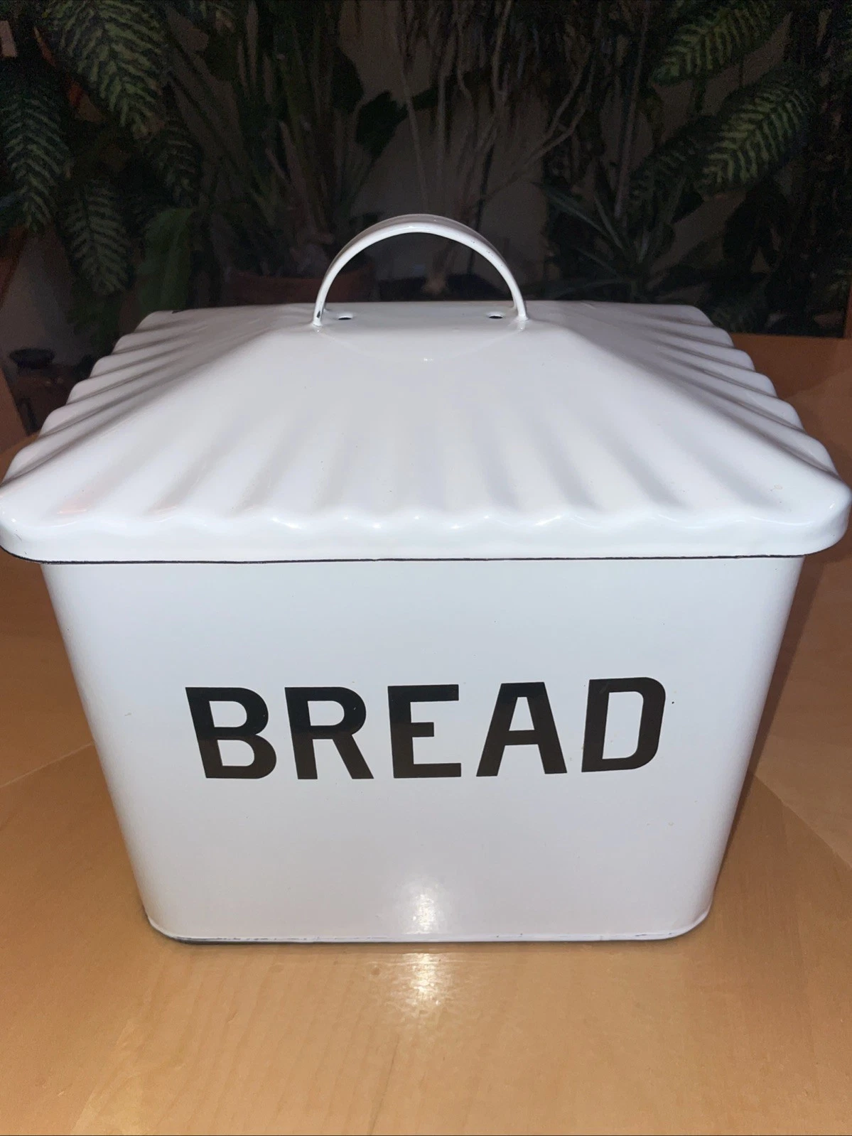 Vintage Farmhouse Country Style White Enamel Bread Box Basket Canister Storage