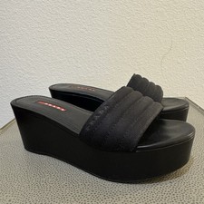 PRADA Logo Black Platform Slide Sandals Size ...